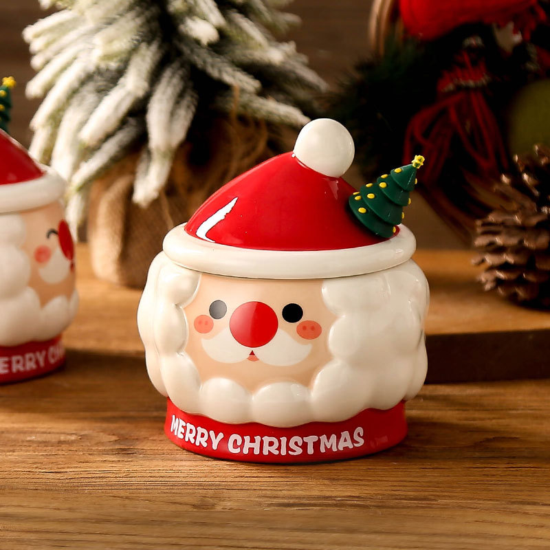 Taza de Navidad creativa taza de Navidad Santa Claus con tapa cuchara taza de regalo taza de regalo pintada a mano