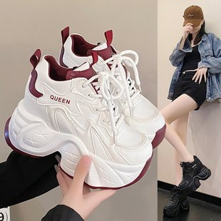 2025 Spring New Arrival Small Women's Shoes Fashionable Inner Height Increase Thick Bottom Mesh White Shoes Sports Casual Shoes
