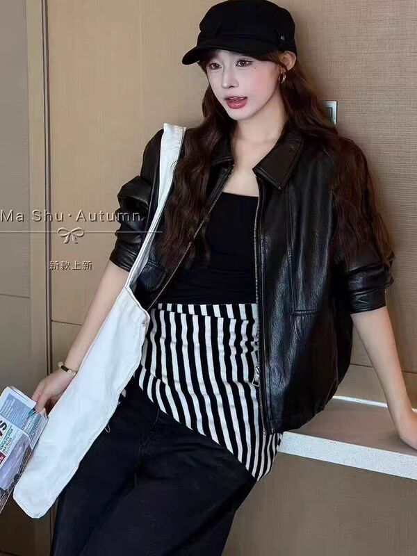 厂家直销短款皮衣外套女25春秋复古港风休闲气质长袖PU皮机车夹克|undefined