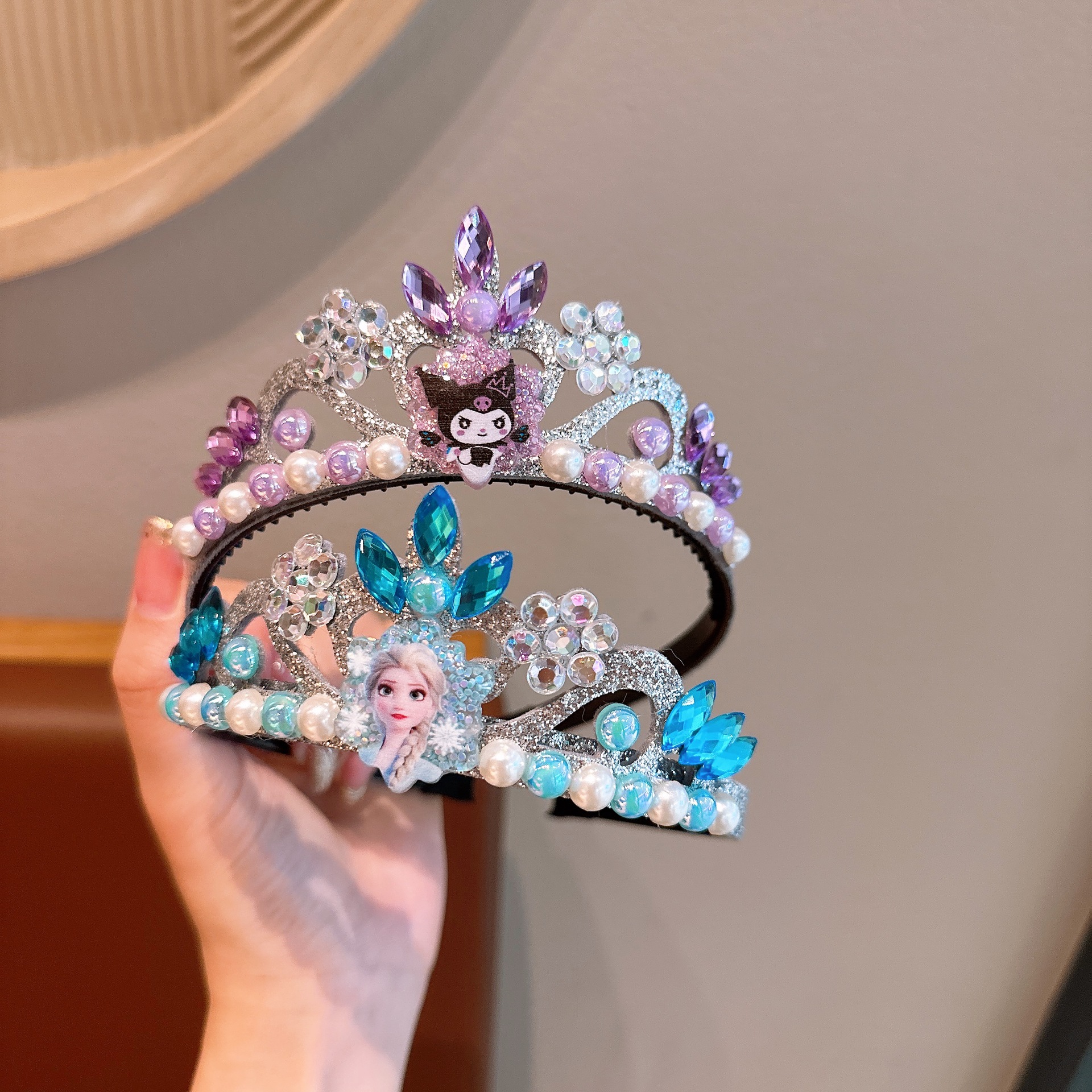 2025 nuevos niños princesa de nieve correa de pelo correa de perforación azul hanfu niña espectáculo correa de cabeza de corona de dibujos animados