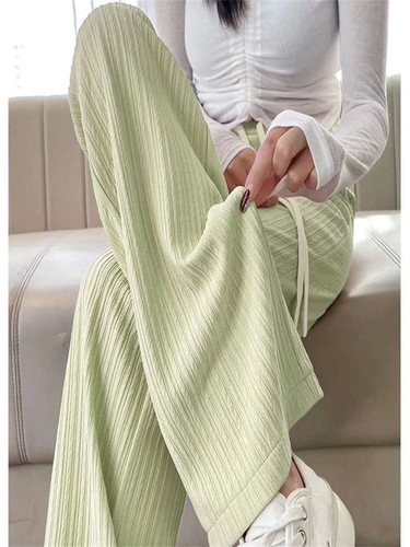 Summer Seven-Color Cloud Pattern Women's High-Waisted Slimming Narrow Straight Ice Silk Wide Leg Pants Casual Floor-Length Pants