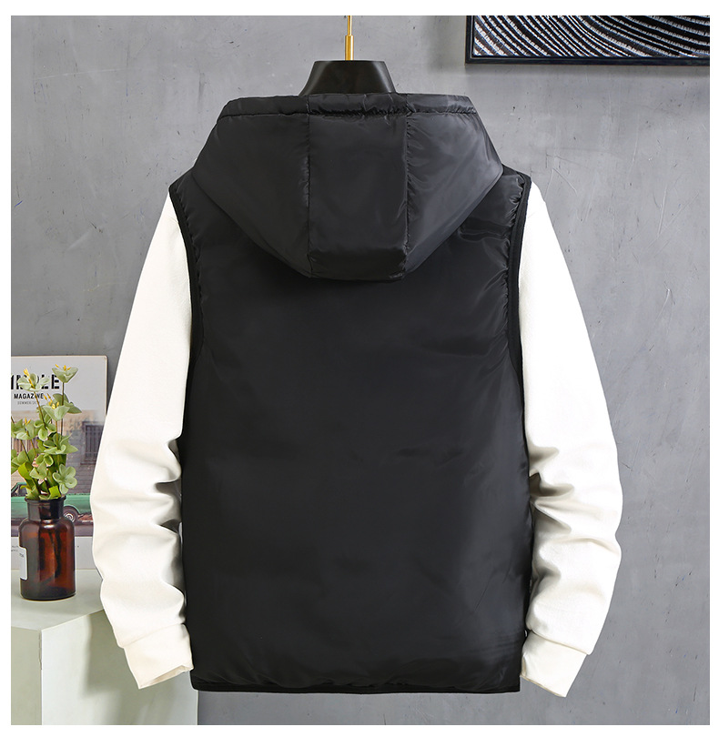 Daunenweste Herbst und Winter Neue Herrenbekleidung Kurzmantel auf beiden Seiten Lose Kapuze Beliebtes Baumwoll-Tanktop_voghion.com