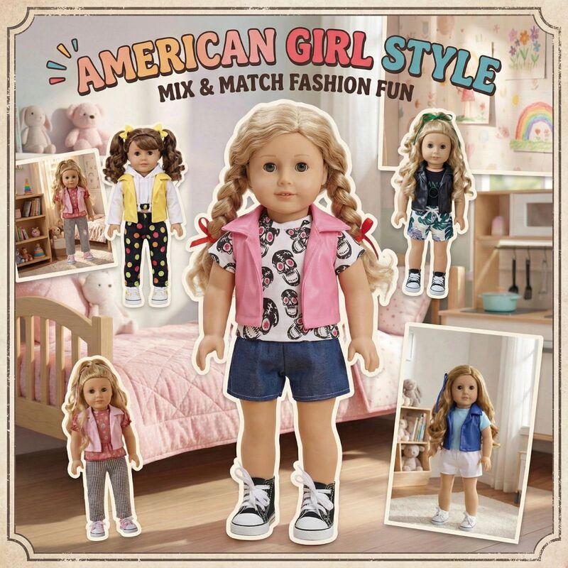 Foreign Trade Wholesale 18inch American Girl Doll Clothing Casual Trendy Sleeveless Long-Sleeve Leather Jacket Trendy Style for Girls