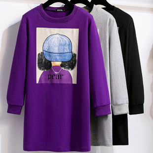 Round neck sweater Spring and Autumn 2023 New loose American early autumn mid-length bottoming shirt pullover big belly top