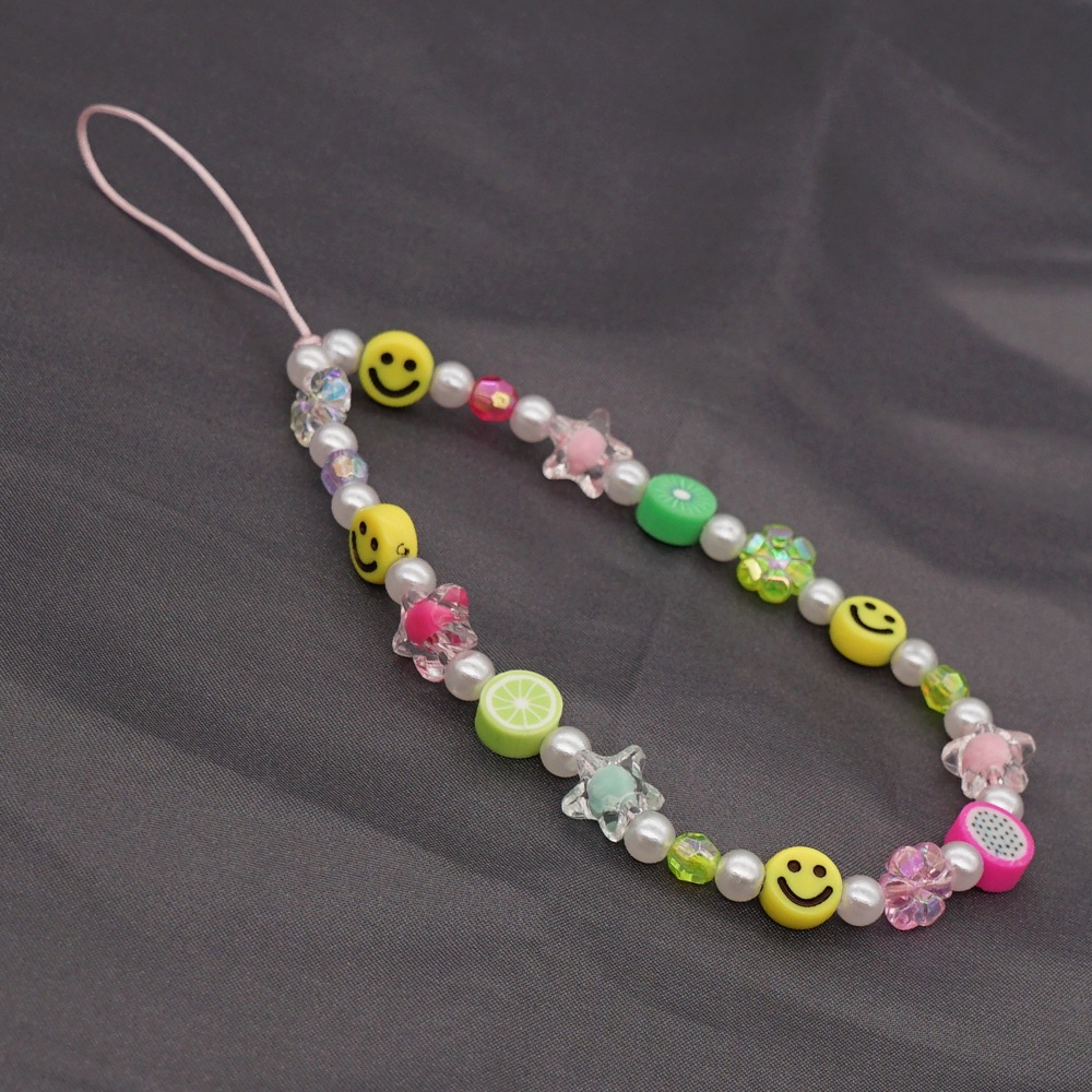 Ethnic Style Acrylic Yellow Smiley Face Five-pointed Star Round Beads Mobile Phone Chain Lanyard display picture 5