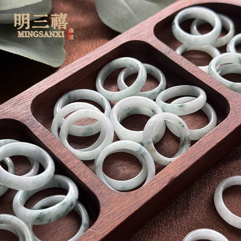 Grade A jade plain ring, jade ring, ice waxy jade ring, snowflake cotton ring, men's and women's jade jewelry, tail ring