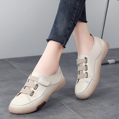2024 Spring New Genuine Leather White Women's Low-Top Soft Sole Single Shoes Comfort Calfskin Sole Slip-On Casual Board Shoes
