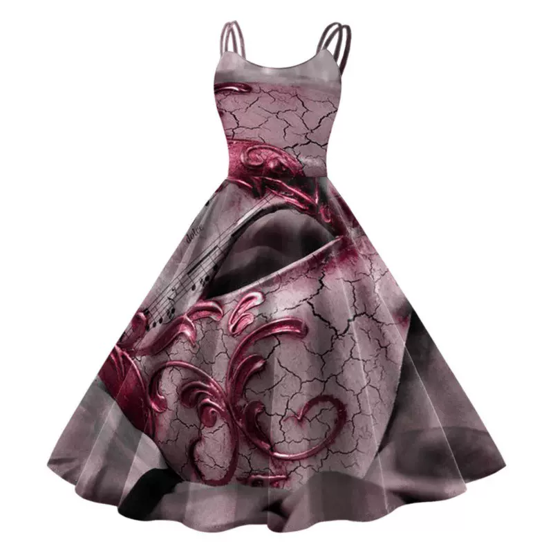 2023外贸跨境新款狂欢节图案吊带连衣裙