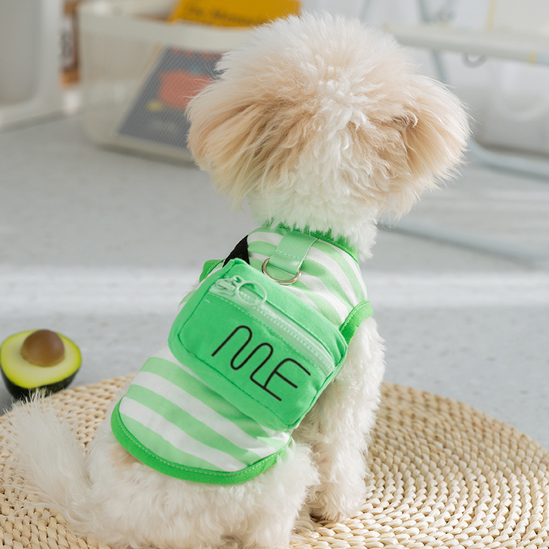 Chaleco de mochila tridimensional a rayas verdes sin mangas perro pequeño bichon peluche primavera y verano ropa delgada para perros