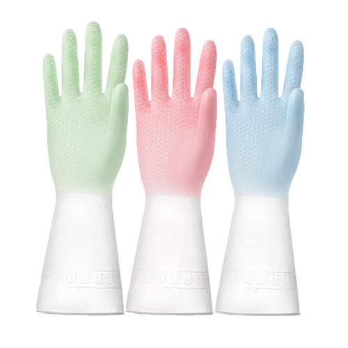 Durable home kitchen gradient color dishwashing gloves summer housework thin style washing dishes washing clothes rubber leather waterproof