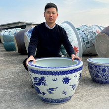 景德镇陶瓷大缸青花瓷室外庭院种树睡莲荷花盆养鱼缸书画缸山水缸