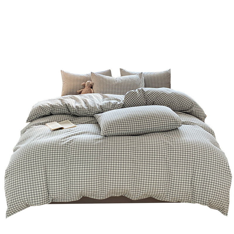 Cama de algodón lavado con agua de algodón de cuatro piezas, algodón puro 2025, nueva sábanas de cama, colchón de cama de tres piezas