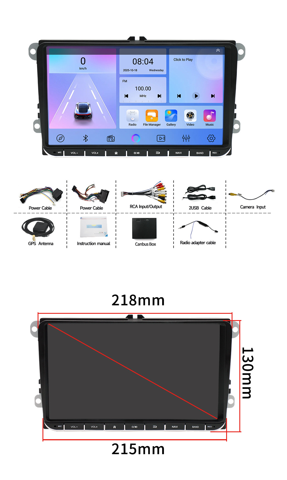 Suitable for Volkswagen Universal Car Navigation System Large Screen Reversing Image Dvd Navigation Central Control Screen Display