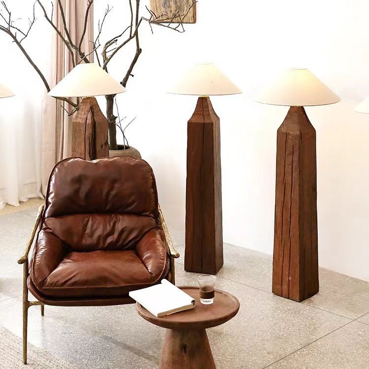 (2개) 조용한 바람 오래된 느릅 나무 바닥 램프 칼럼 거실 침실 연구 소파 분위기 램프 장식 램프 폴 단단한 나무 나무 그루터기 램프