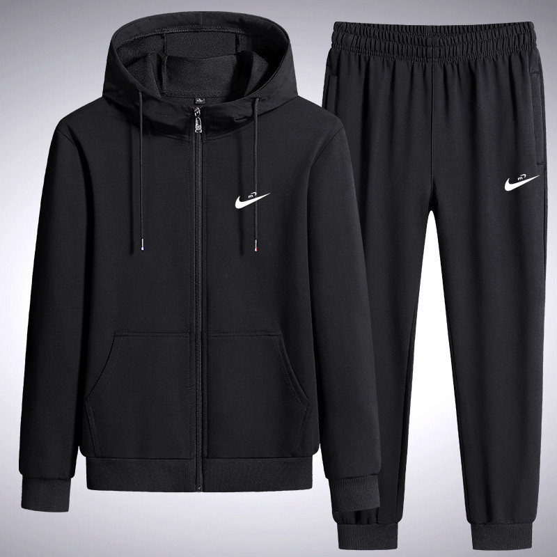 Cross-Border Men's Autumn and Winter Casual Suit, Trendy Brand Sports Fleece-Lined Thickened Jacket and Sweatpants Two-Piece Set Men's Clothing