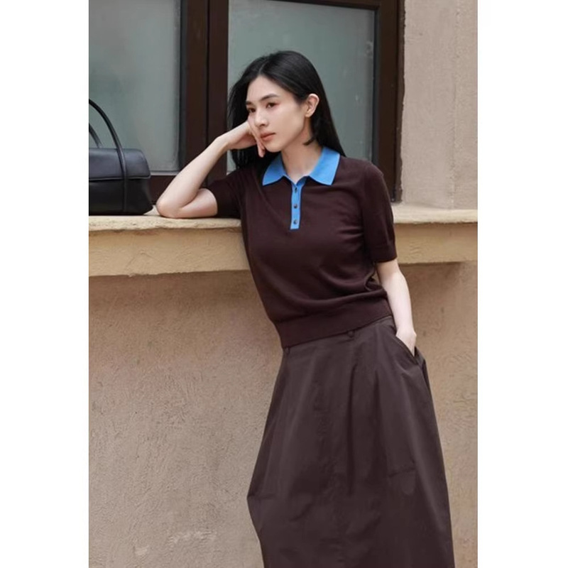 Nordic Minimalist Four-Button Short-Sleeve Polo Shirt, 26 Brand Same Style Wool Blend Color-Blocking Knit Top 9580 Four Yuan