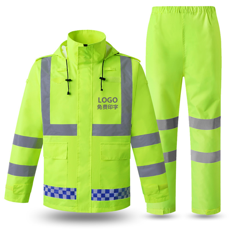 Reflective Raincoat Construction Security Fluorescent Waterproof Jacket Sanitation Security Patrol Windproof LOGO Printable