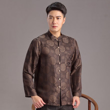 高档真丝男装香云纱莨绸上衣复古中国风桑蚕丝绸缎长袖唐装中山装