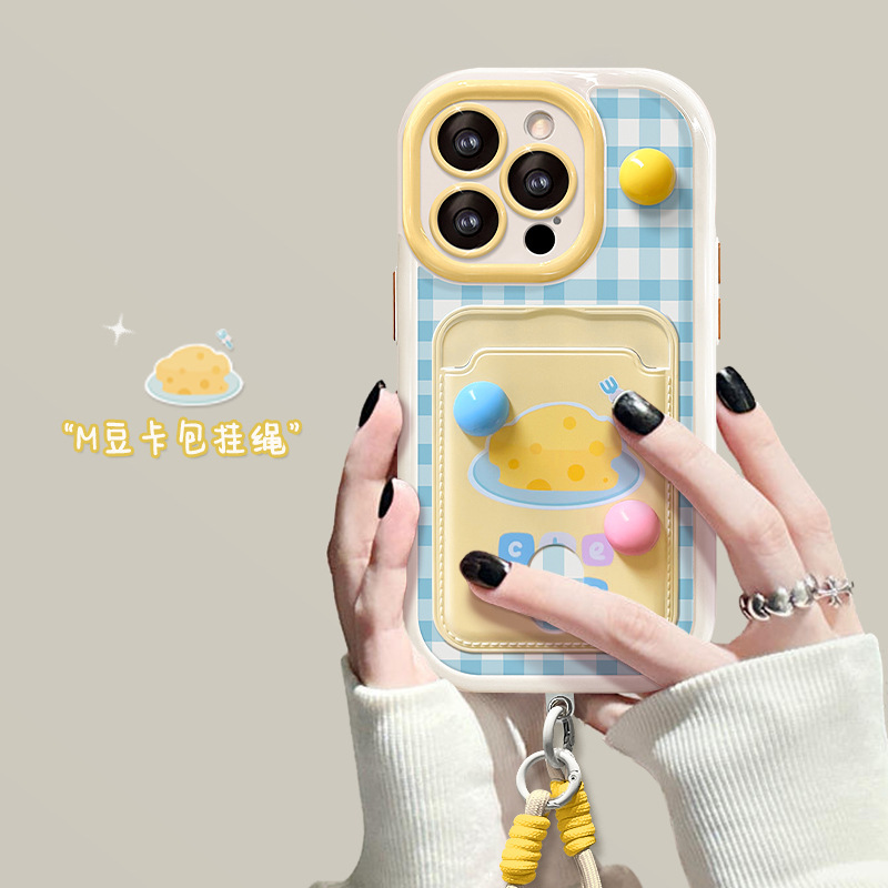 Apple 15、iPhone 16 Pro Max対応、立体的な水玉模様の格子柄カードホルダー付き、ストラップ付き、17個の精密穴あき、耐衝撃性のスマホケース|undefined