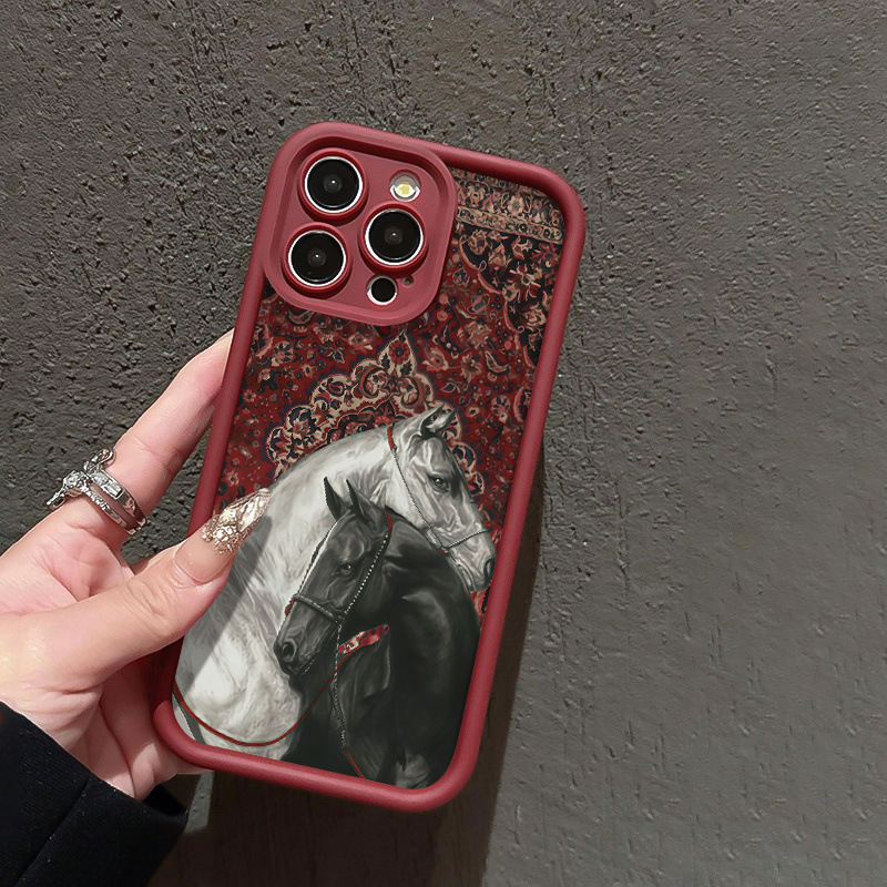 Pattern Totem Horse Suitable for Apple 16 Mobile Phone Case Iphone15Promax All-Inclusive Soft Shell 13/14 Anti-Fall XS