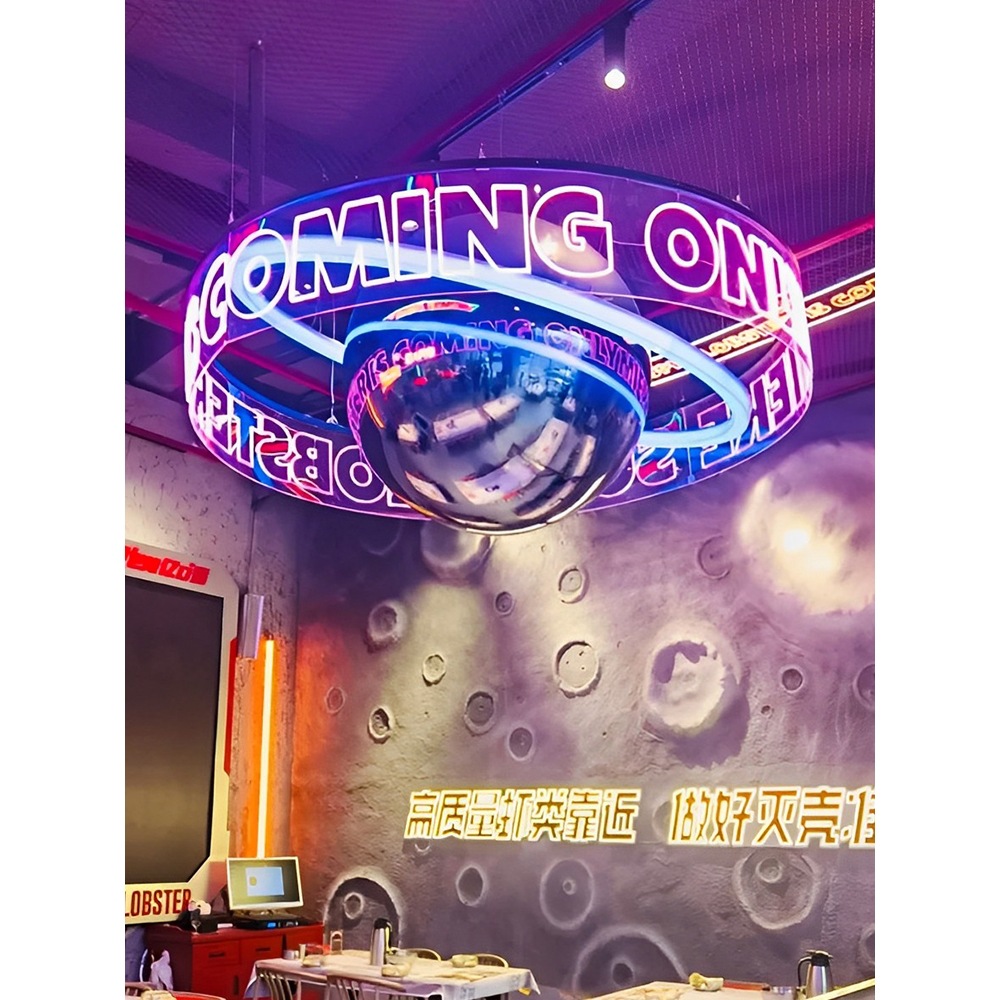 Trendy Acrylic Neon Ring Industrial Style Pendant Light, Arc-Shaped Decorative Light, Round Bar Atmosphere Light, Customization
