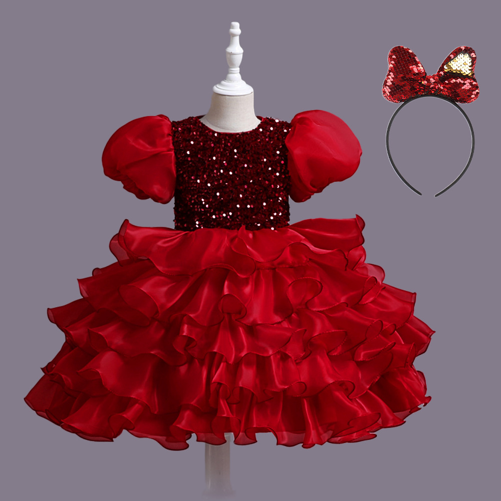thumbnail image 2 of Vestido de niña con falda de pastel, vestido de cumpleaños para niña de las flores, vestido de baile con lentejuelas, vestido de princesa, 2 of 6