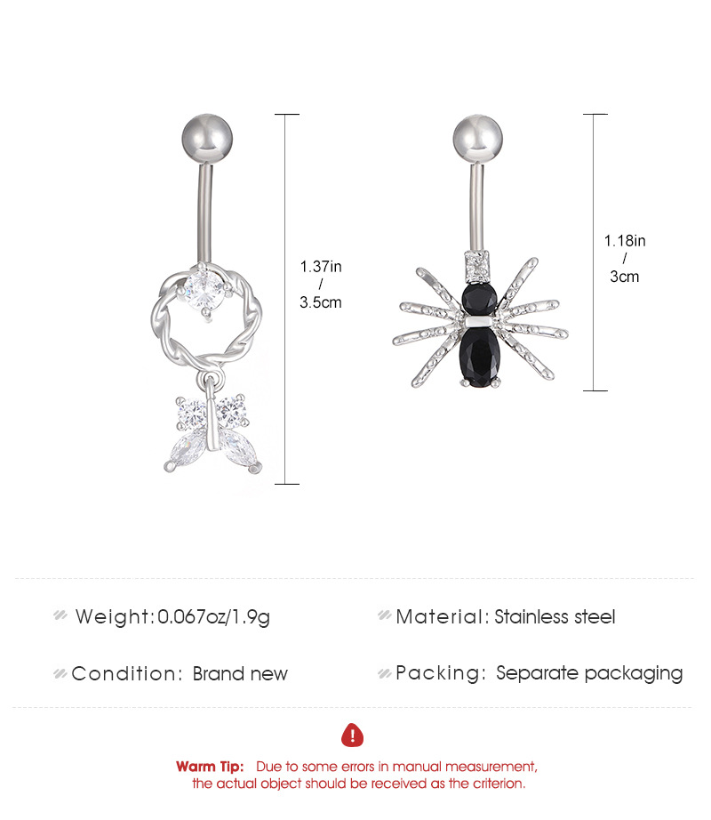 Sexy Spider Butterfly Stainless Steel Inlay Zircon Belly Ring
