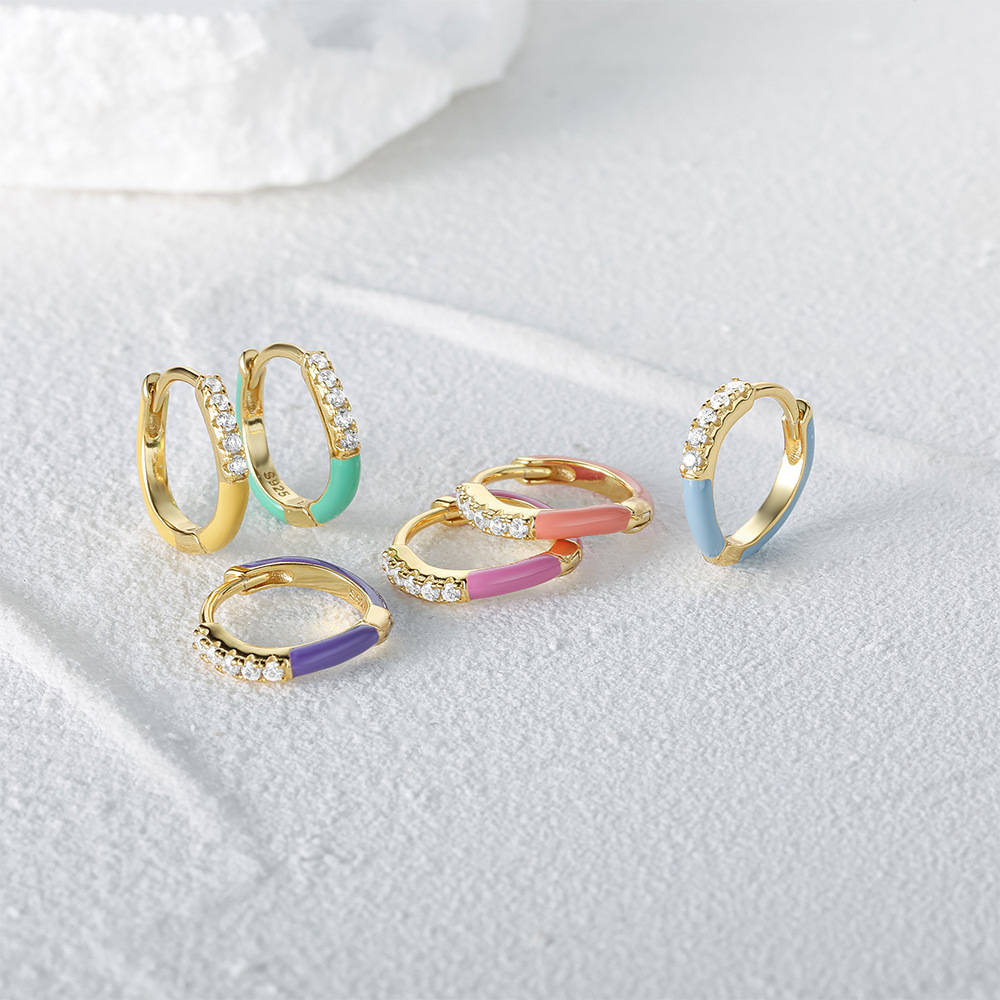Zircon Inlay Material 1 Piece 925 Sterling Silver Zircon Geometric Earrings