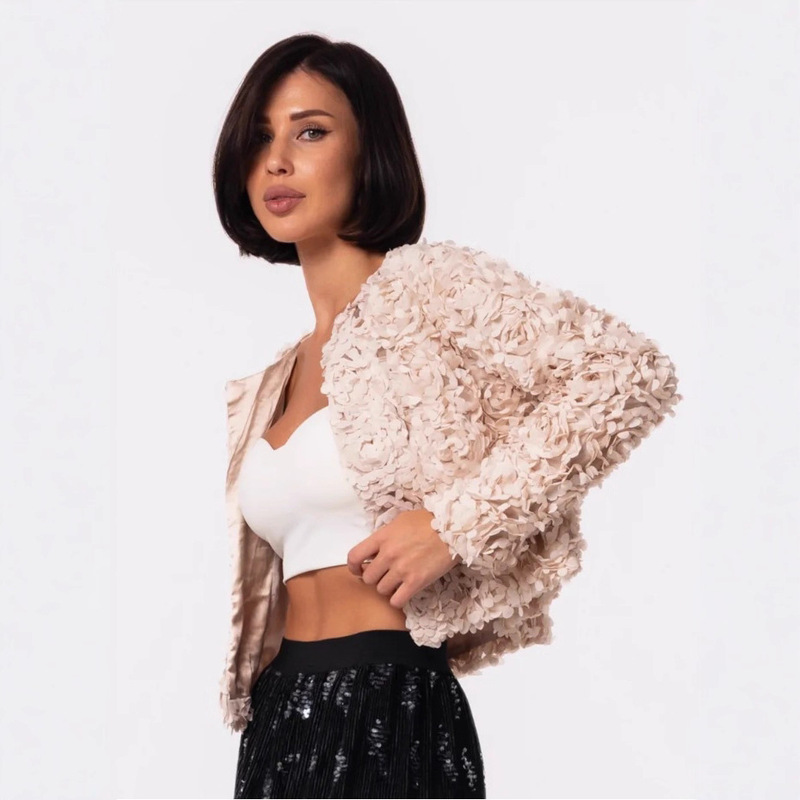 European and American Amazon Early Autumn New Women's Fashion Sweet Versatile Baseball Jacket Floral Texture Short Jacket Coat European and American Amazon Early Autumn New Women's Fashion Sweet Versatile Baseball Jacket Floral Texture Short Jacket Coat