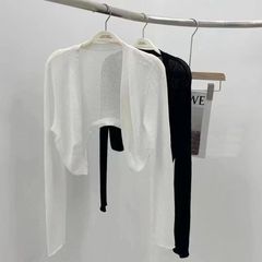 吊帶裙外搭短款防曬衣網紗薄款針織開衫上衣長袖罩衫外套氣質百搭