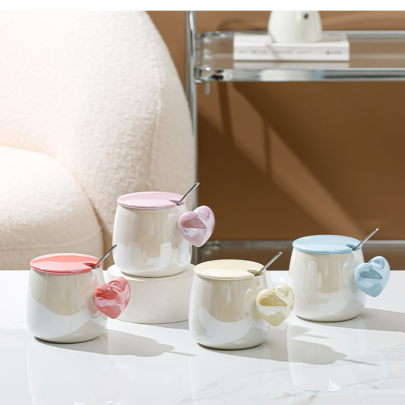 高顏值愛心咖啡杯牛奶杯帶蓋帶勺馬克杯節日禮物生日伴手禮批發