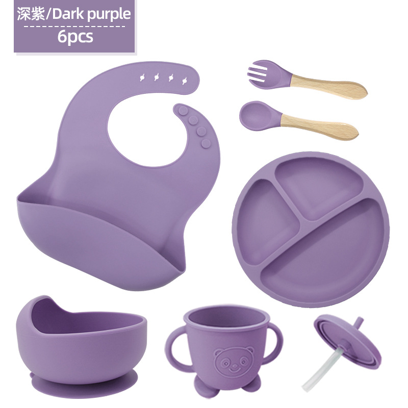 Conjunto de cubiertos de silicona para niños cubiertos de alimentación de grado alimenticio para bebés cubiertos de alimentación integral a prueba de caídas tazón taza de paja
