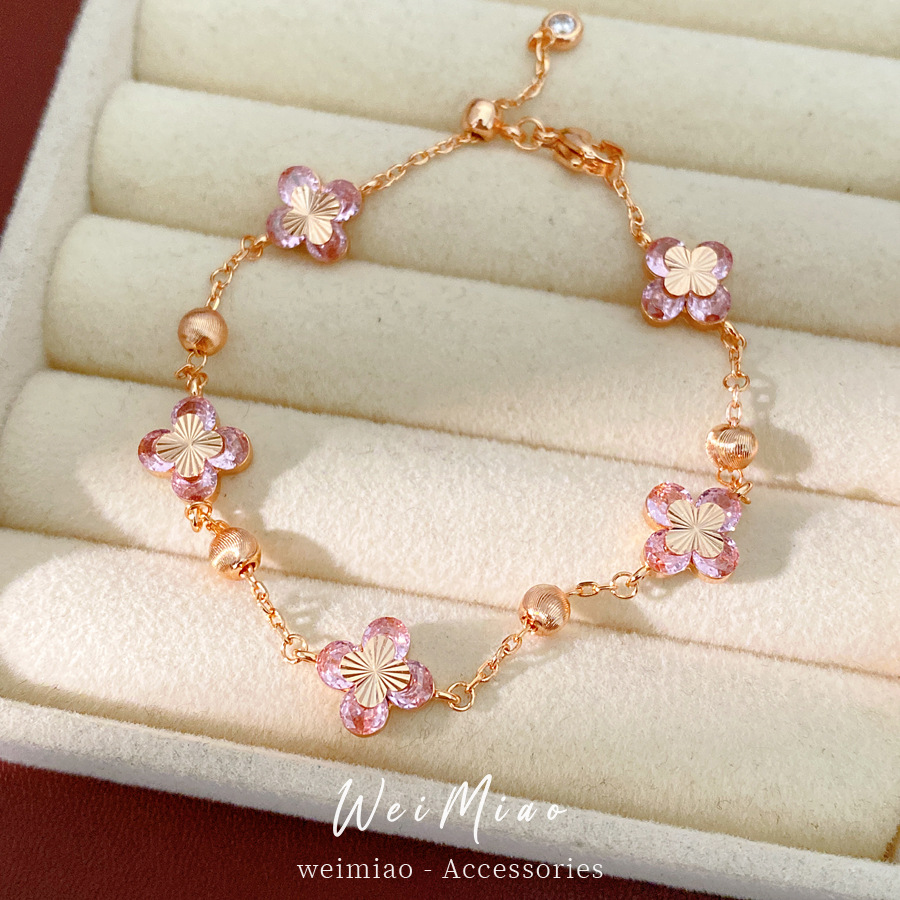 Zircon rosa flores pulseras pendientes collares ligero lujo nicho collar clavícula dulce estilo conjunto de joyería al por mayor image 4