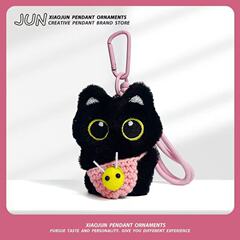 新しいきしむぬいぐるみ黒猫ショルダーバッグペンダントクリエイティブドーパミン唾液タオル小さなショルダーバッグ人形キーホルダー