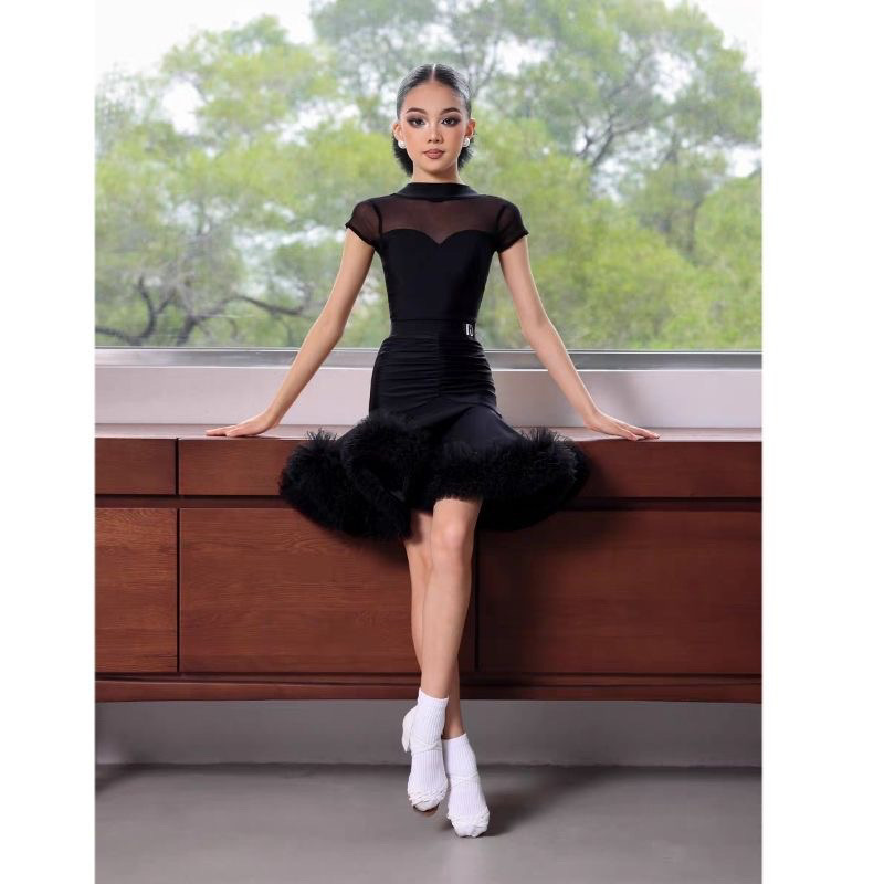 新款2025儿童拉丁舞训练女童高级练功少儿演出服套装分体舞蹈|undefined