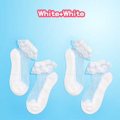 Calcetines cortos de verano para niñas, transpirables, de malla fina con encaje, con lazo sin costuras y encaje de princesa hasta la pantorrilla.