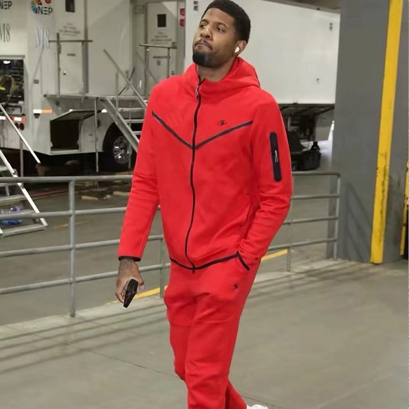 Cross-border spring and autumn men's fashion trendy hooded jacket and casual long pants sports two-piece set