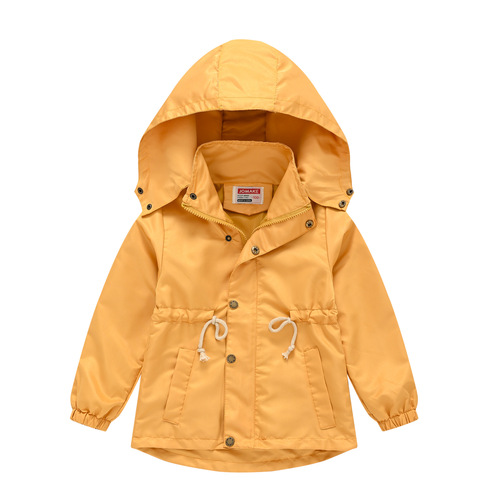 Children's coat Korean style children's clothing solid color waist windbreaker for boys and girls, medium and large children's autumn jacket with detachable hood
