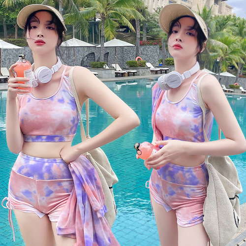 Conservative Women's Sports Three-Piece Swim Suit, Small Cup Push-Up Swimwear, Conservative, Hides Fat, Slimming Swimwear