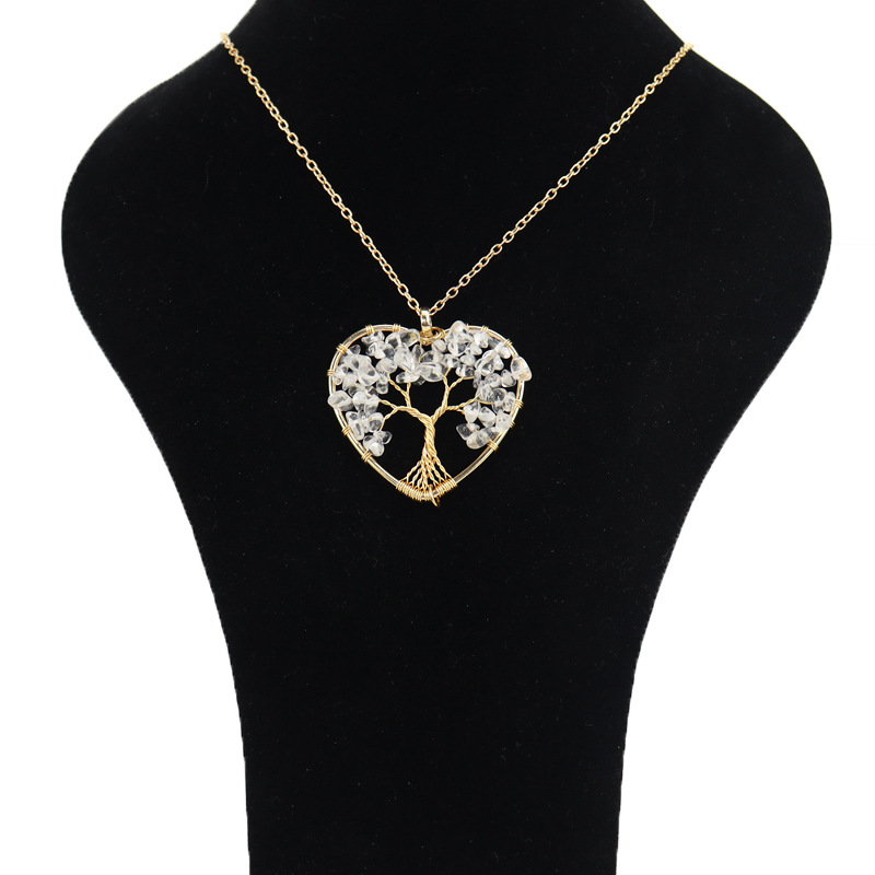 Ethnic Style Tree Heart Shape Agate Beaded Hollow Out Pendant Necklace 1 Piece