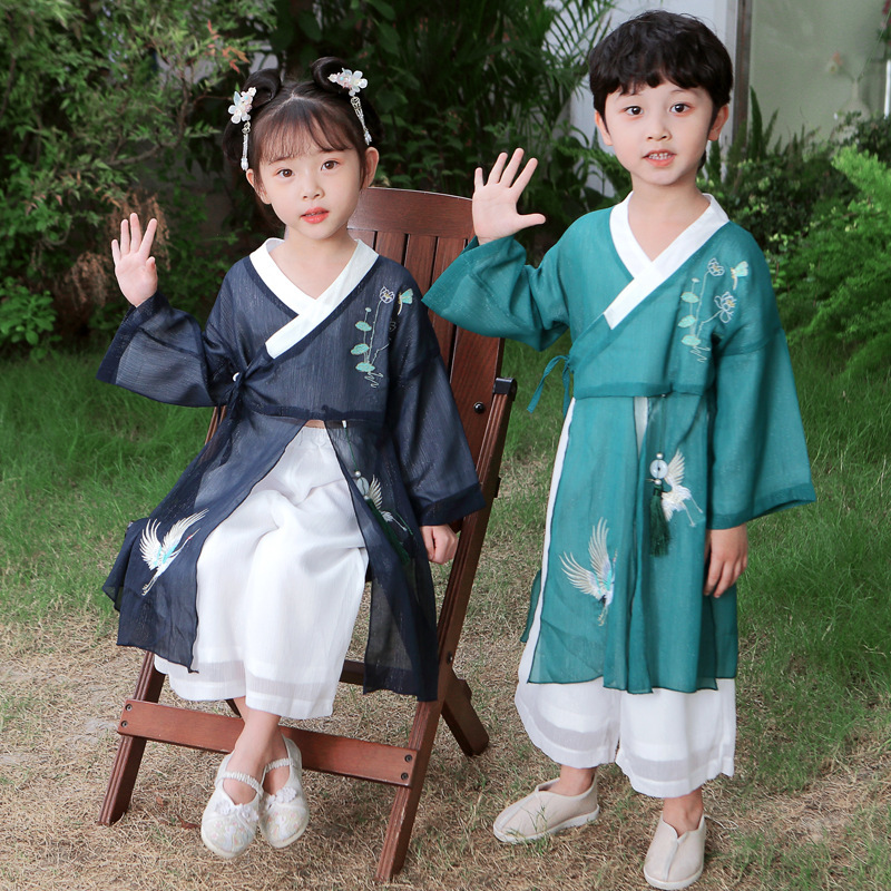 Boys and Girls Hanfu Long Shirt Performance Dress Crosstalk Dress Girls Improved Dress Kindergarten Garden Dress Boys' Tang Suit Fashion
