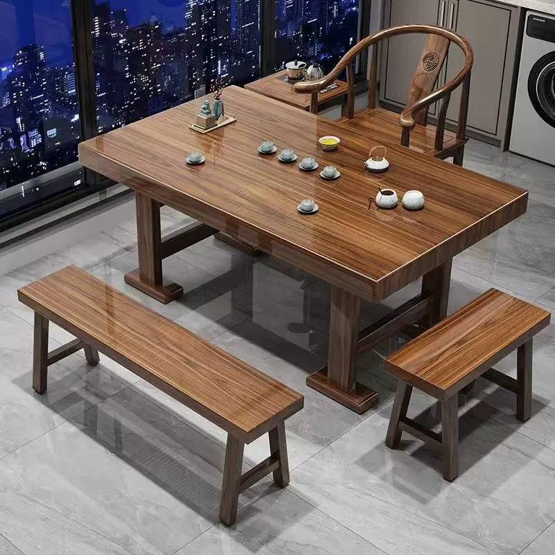 博圆阳台实木茶桌新中式大板茶桌椅组合家用小户型茶台办公室茶几