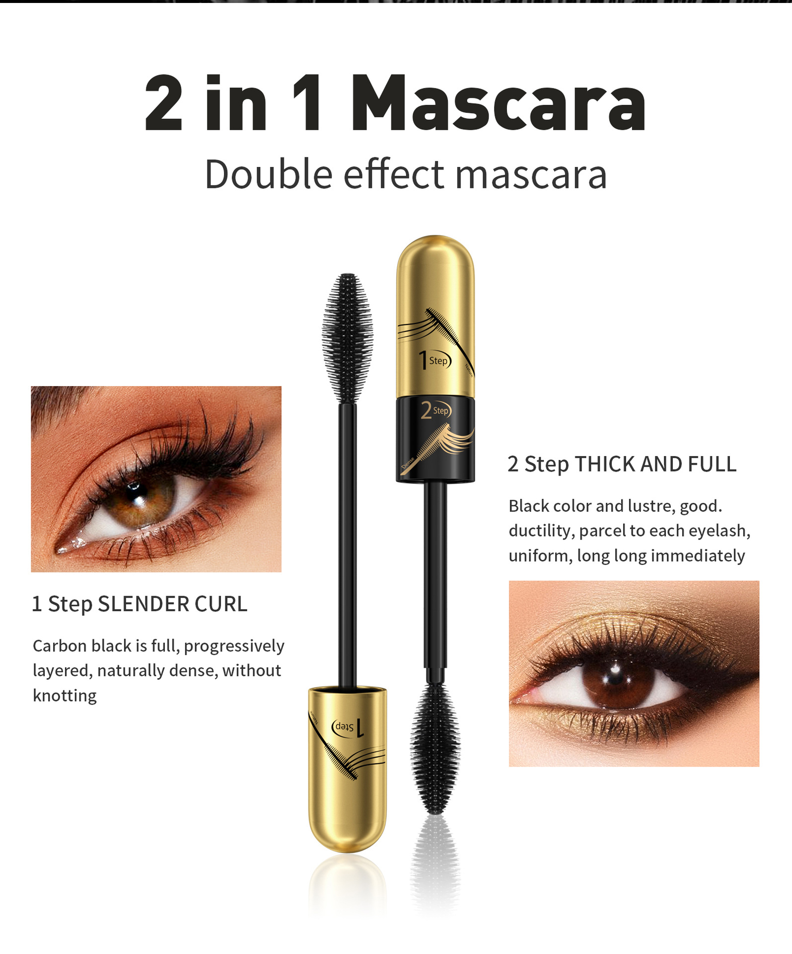 HelloKiss Natural, Slender, sweat-resistant, non-smudge mascara, Thick and curling Dual-effect Mascara, Cross-border makeup Application Scenario