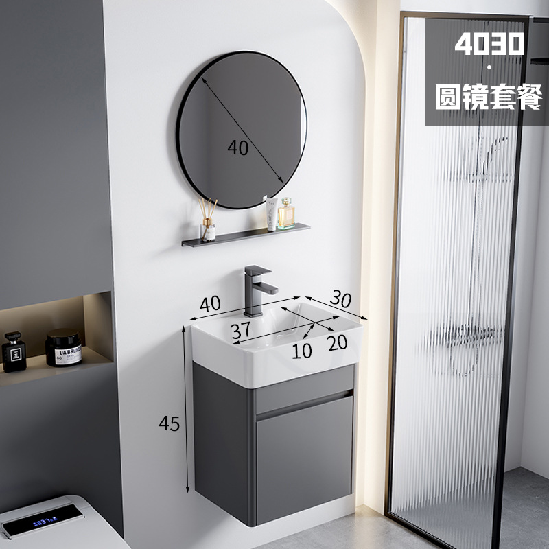 4030 lavabo de cerámica + espejo redondo