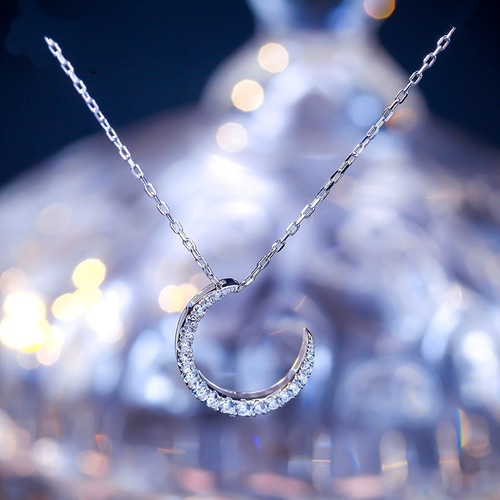 Korean zircon star and moon necklace star and moon pendant short clavicle chain women's silver jewelry wholesale dropshipping