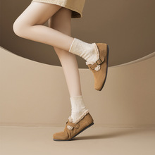 奥古狮登加绒勃肯鞋女2025新款冬季平底一脚蹬全包软底单鞋毛毛鞋