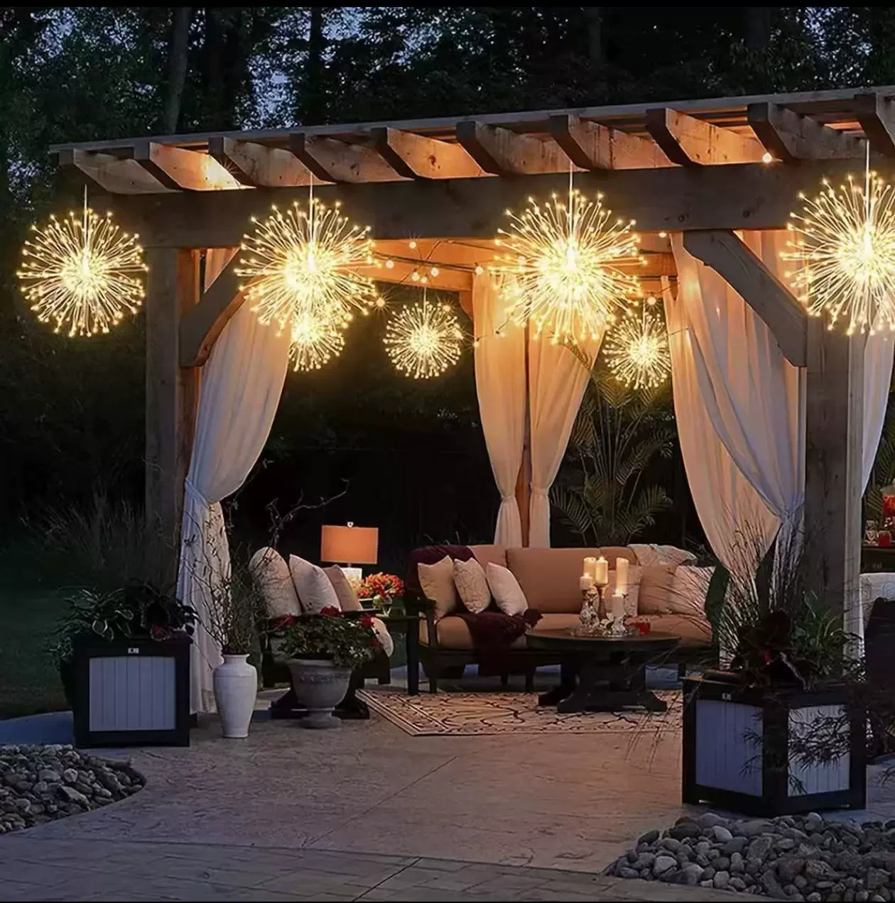 led太阳能悬挂烟花灯 户外花园装饰草坪婚庆庭院装饰倒挂蒲公英灯