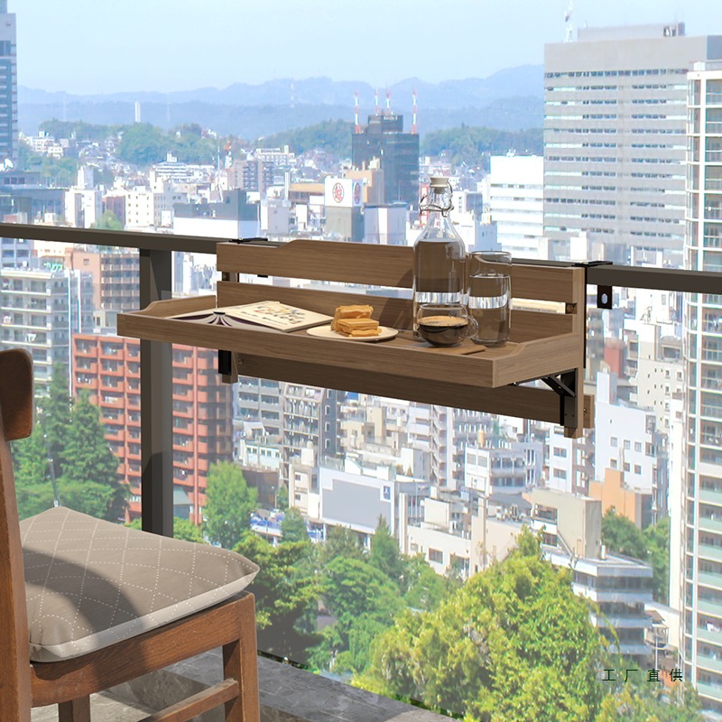 Foldable Small Apartment Balcony Railing Anti-Corrosion Wood Hanging Table Wooden Hanging Window Sill Leisure Creative Bar Table