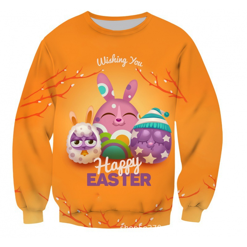 023 venta caliente transfronteriza, estampado en 3D, patrones exquisitos de Pascua, ropa cómoda, suéter de cuello redondo, moda