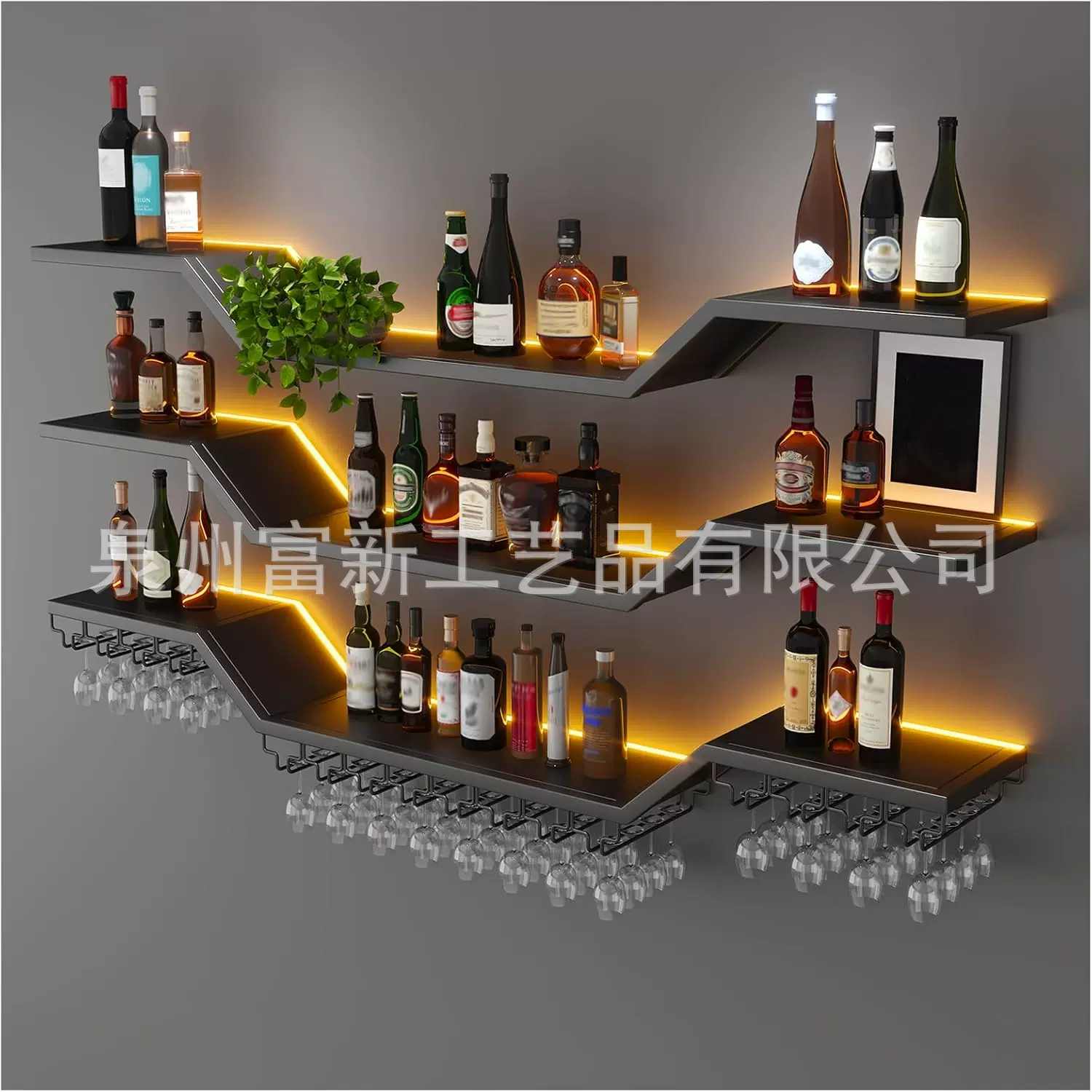 跨境拆装酒架吧台餐厅葡萄酒架三层悬浮搁板酒柜展示架创意置物架